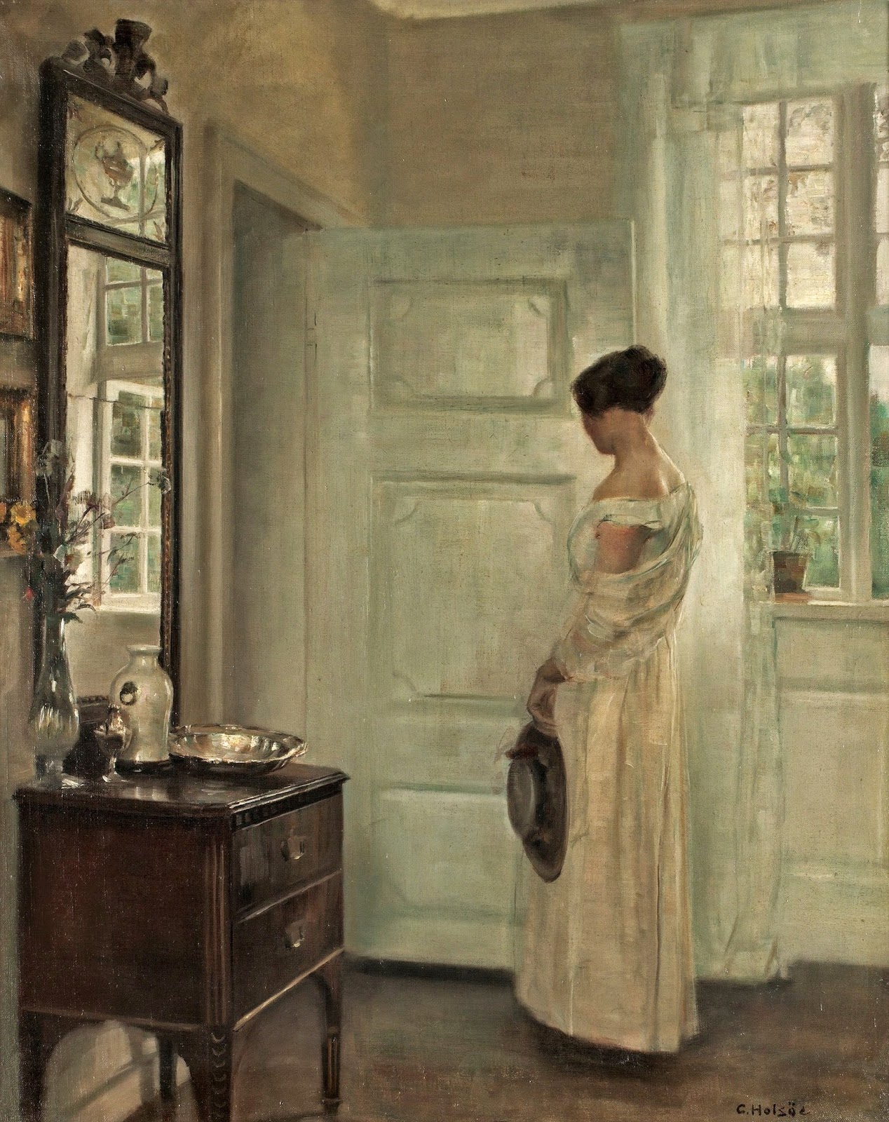 Woman in an Interior with a Mirror (1898) - Carl Holsøe Tablo
