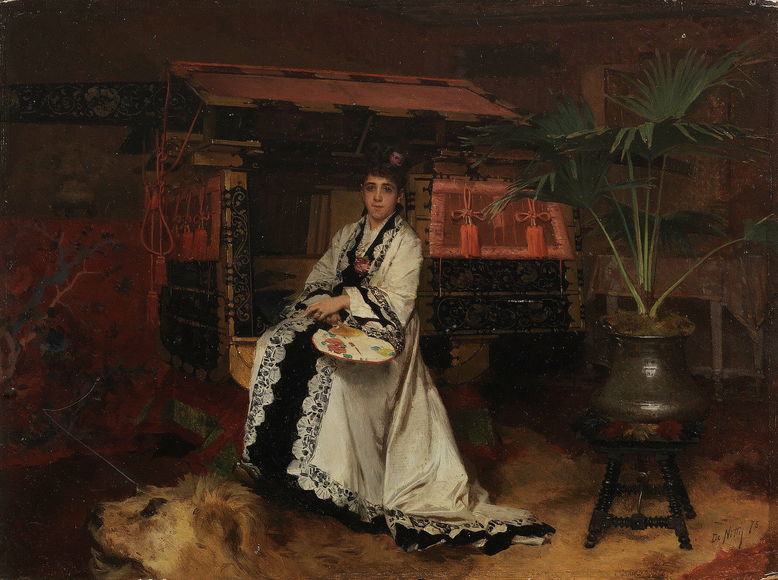 Woman in the oriental living room (1875) - Giuseppe De Nittis Tablo