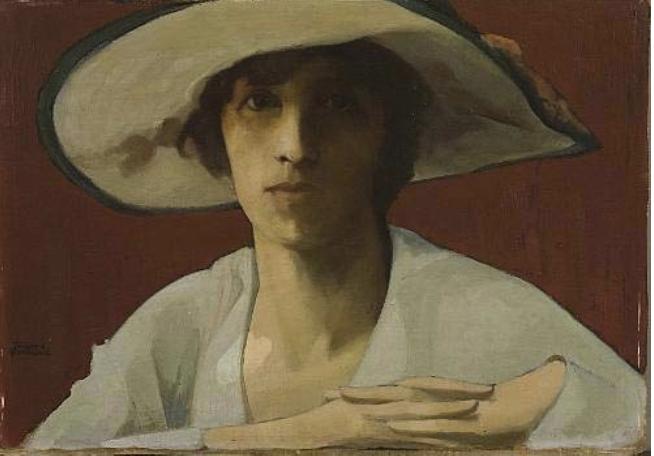 Woman in white - Theophrastos Triantafyllidis Tablo