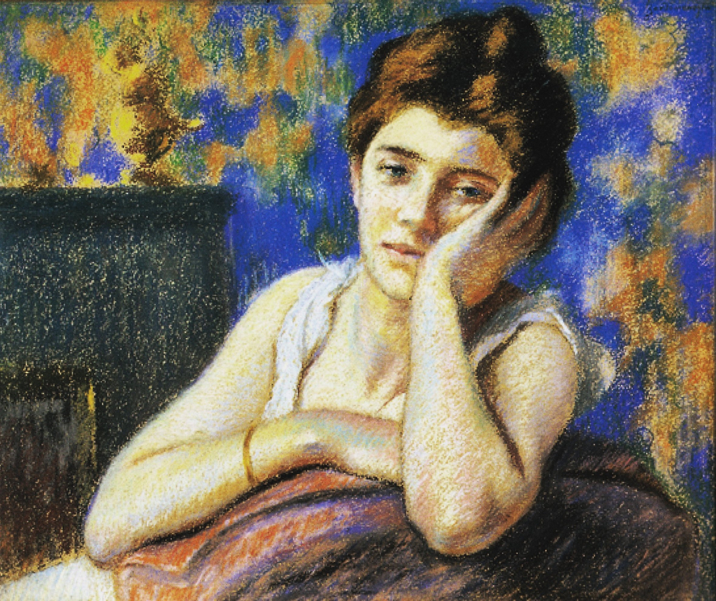 Woman leaning on a chair - Federico Zandomeneghi Tablo