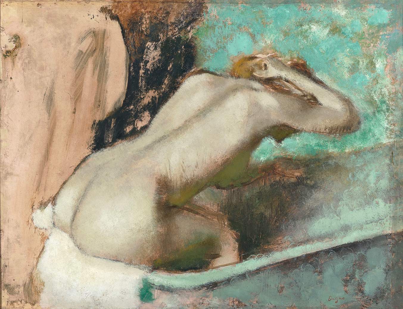 Woman seated on the edge of a bath sponging her neck (1895) - Edgar Degas Tablo