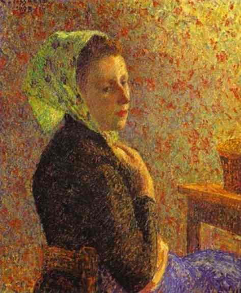 Woman wearing a green headscarf (1893) - Camille Pissarro Tablo
