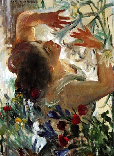 Woman with Lilies in a Greenhouse (1911) - Lovis Corinth Tablo