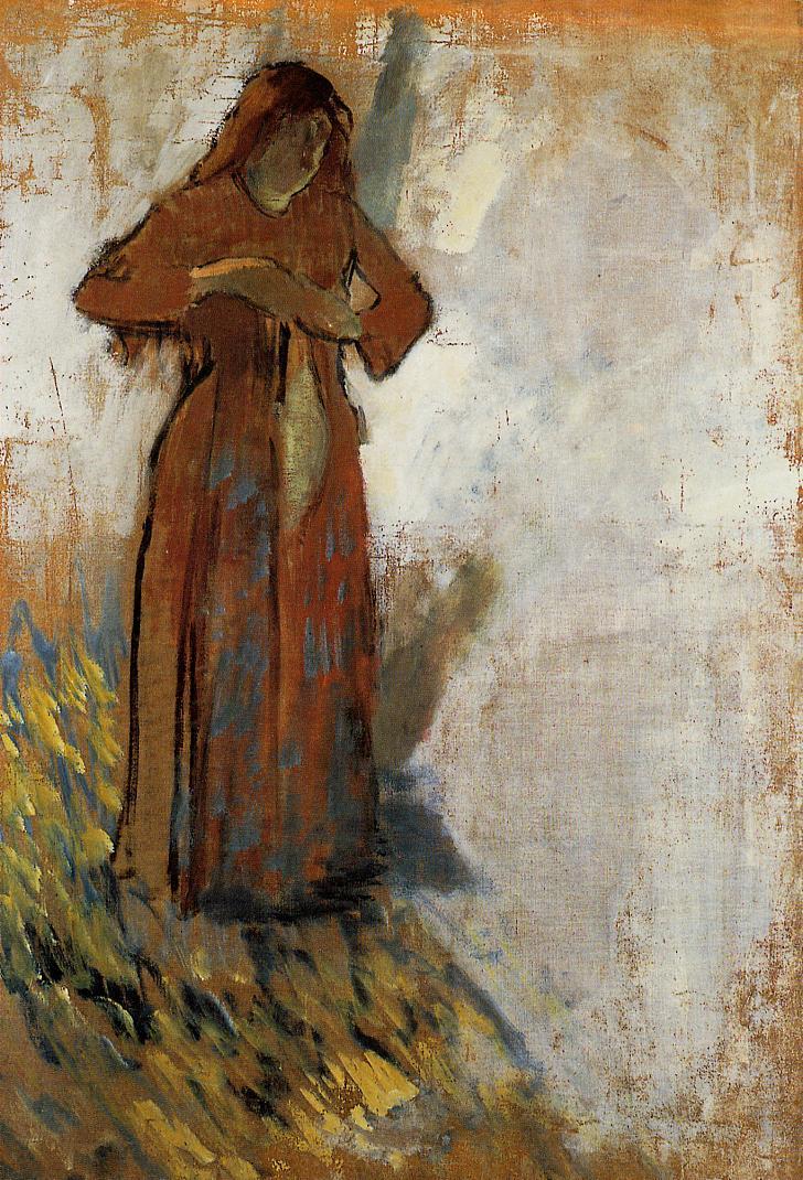 Woman with Loose Red Hair (1898) - Edgar Degas Tablo