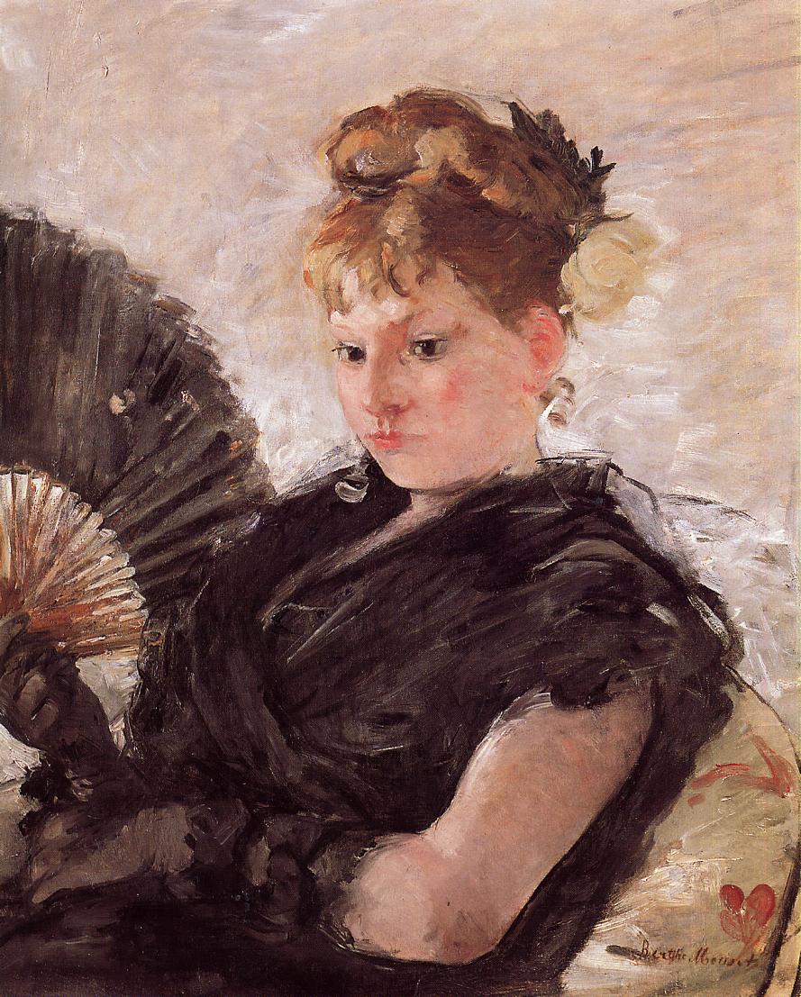 Woman with a Fan (aka Head of a Girl) (1876) - Berthe Morisot Tablo