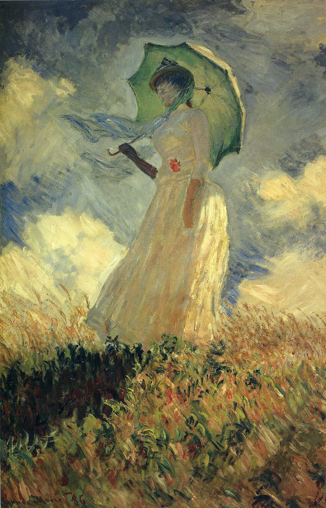Woman with a Parasol (also known as Study of a Figure Outdoors (Facing Left)) (1886) - Claude Monet Tablo