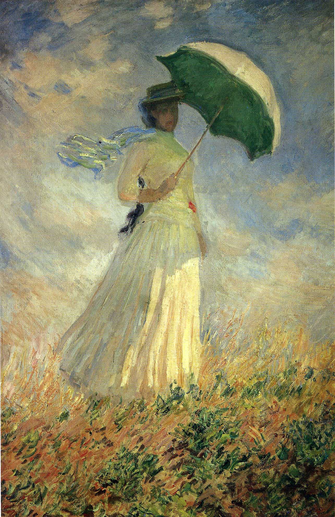 Woman with a Parasol, Facing Right (also known as Study of a Figure Outdoors (Facing Right)) (1886) - Claude Monet Tablo
