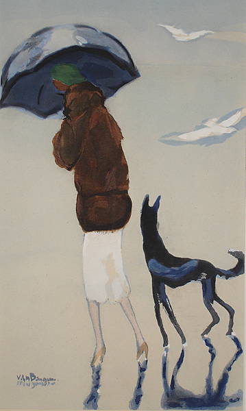 Woman with a dog walking on the beach (1937) - Kees van Dongen Tablo