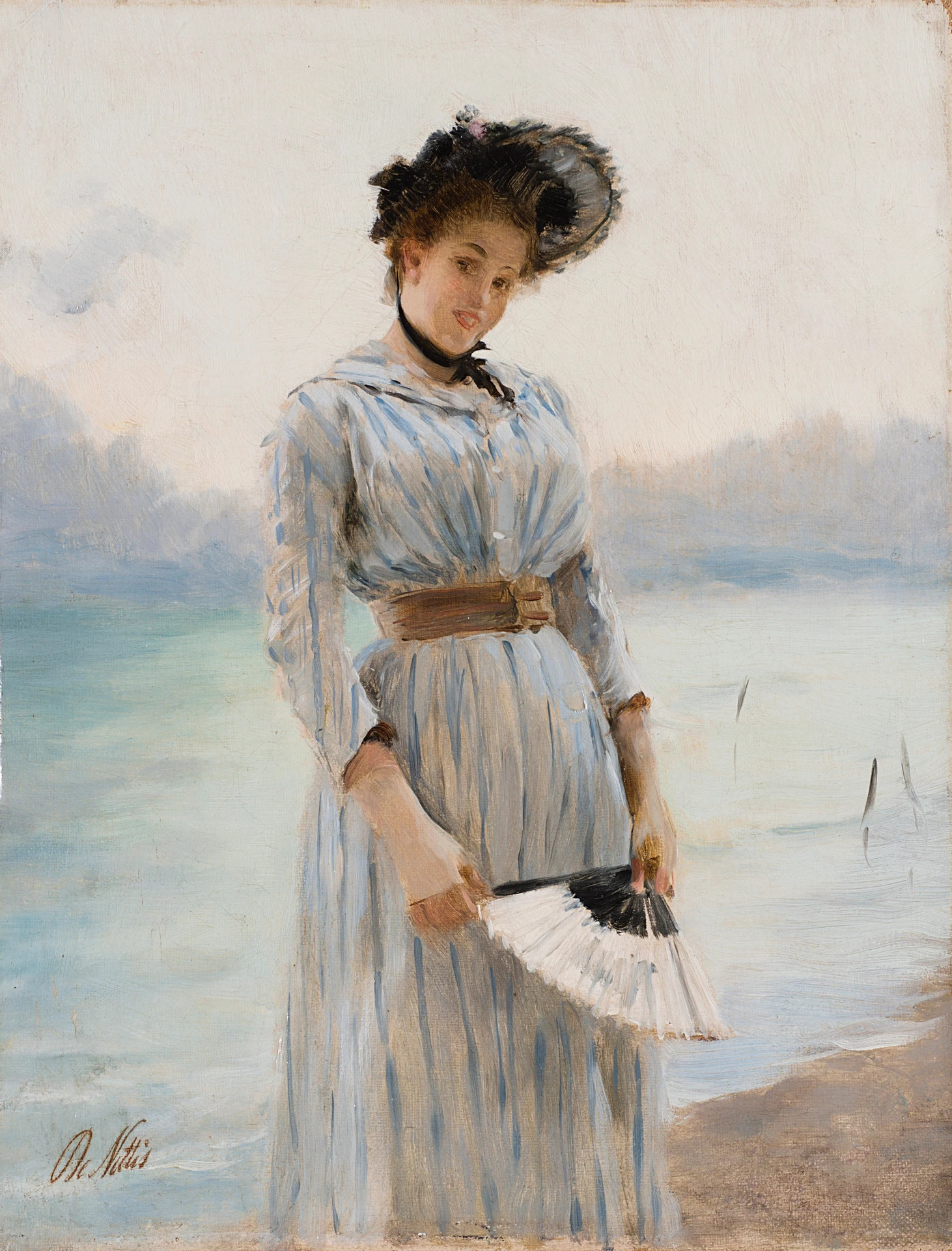 Woman with a fan - Giuseppe De Nittis Tablo