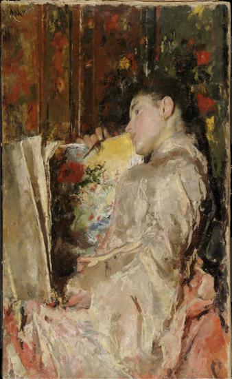 Woman with an Album (1888) - Antonio Mancini Tablo