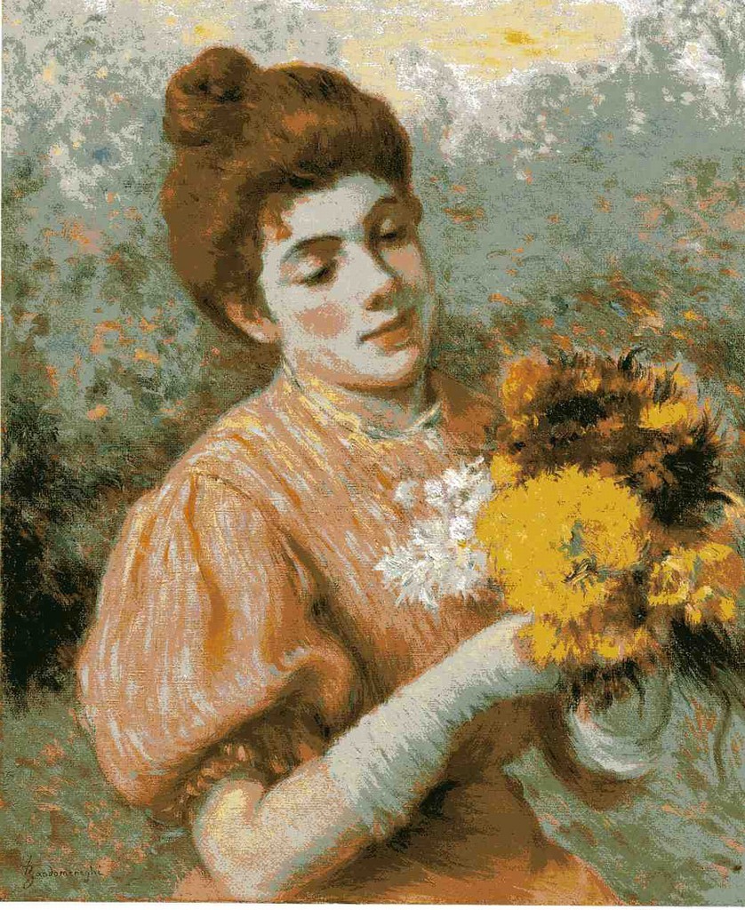 Woman with bouquet - Federico Zandomeneghi Tablo