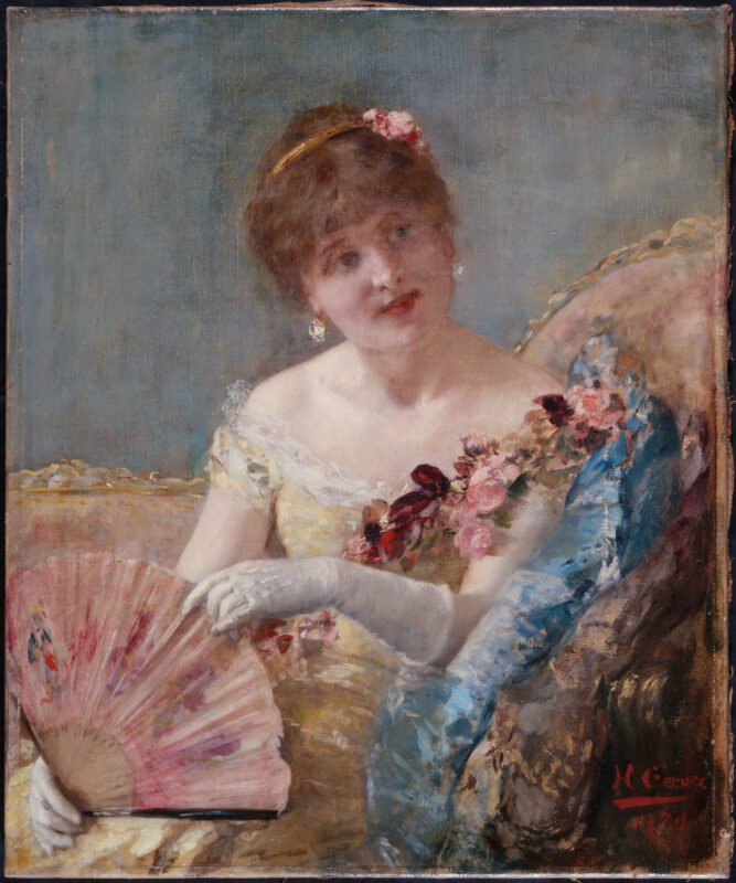 Woman with fan (Portrait of Réjane) (1879) - Henri Gervex Tablo