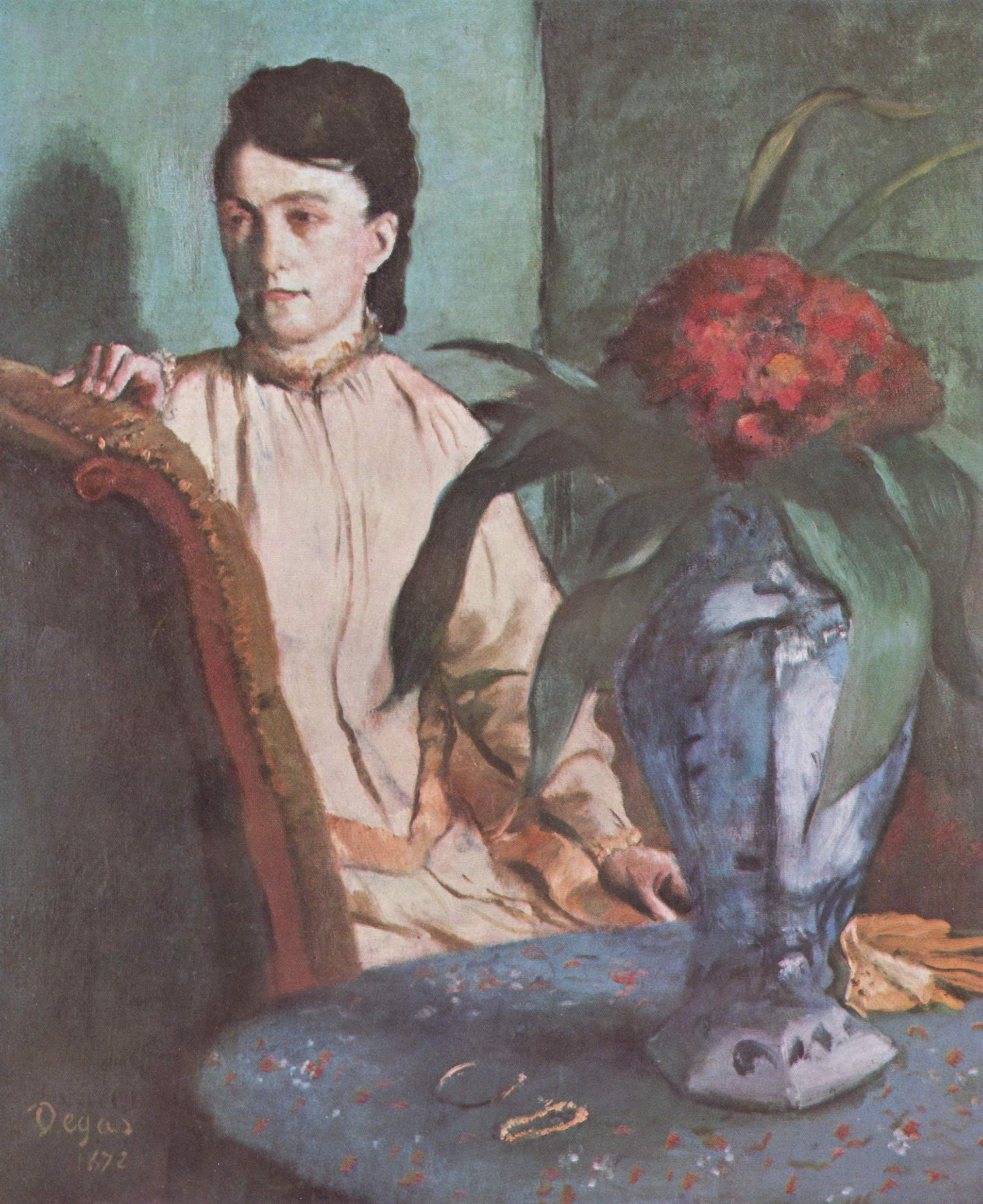 Woman with the Oriental Vase (1872) - Edgar Degas Tablo