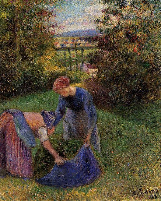 Women Gathering Grass (1883) - Camille Pissarro Tablo