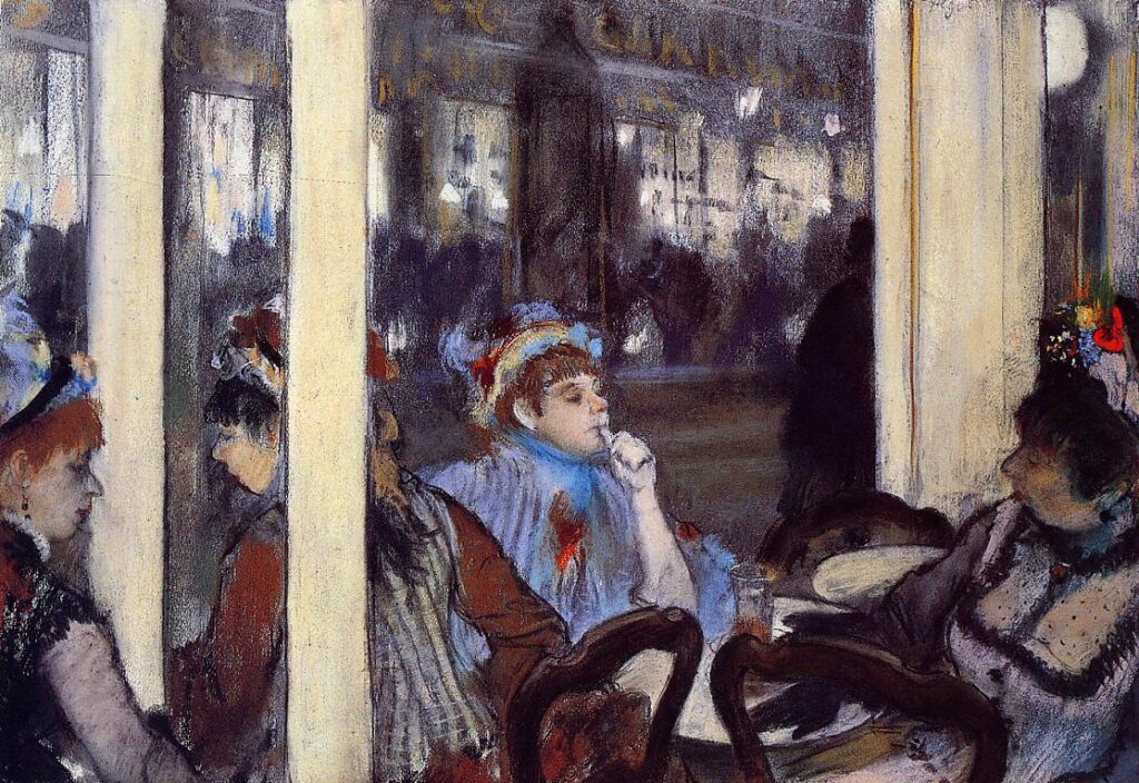 Women on a Cafe Terrace in the Evening (1877) – Edgar Degas Tablo
