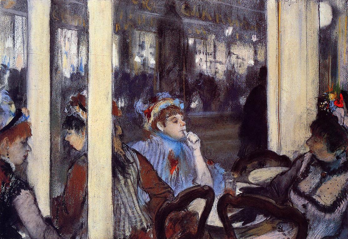 Women on a Cafe Terrace in the Evening (1877) - Edgar Degas Tablo