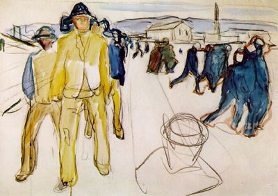 Workers on their way home I (1918) - Edvard Munch Tablo