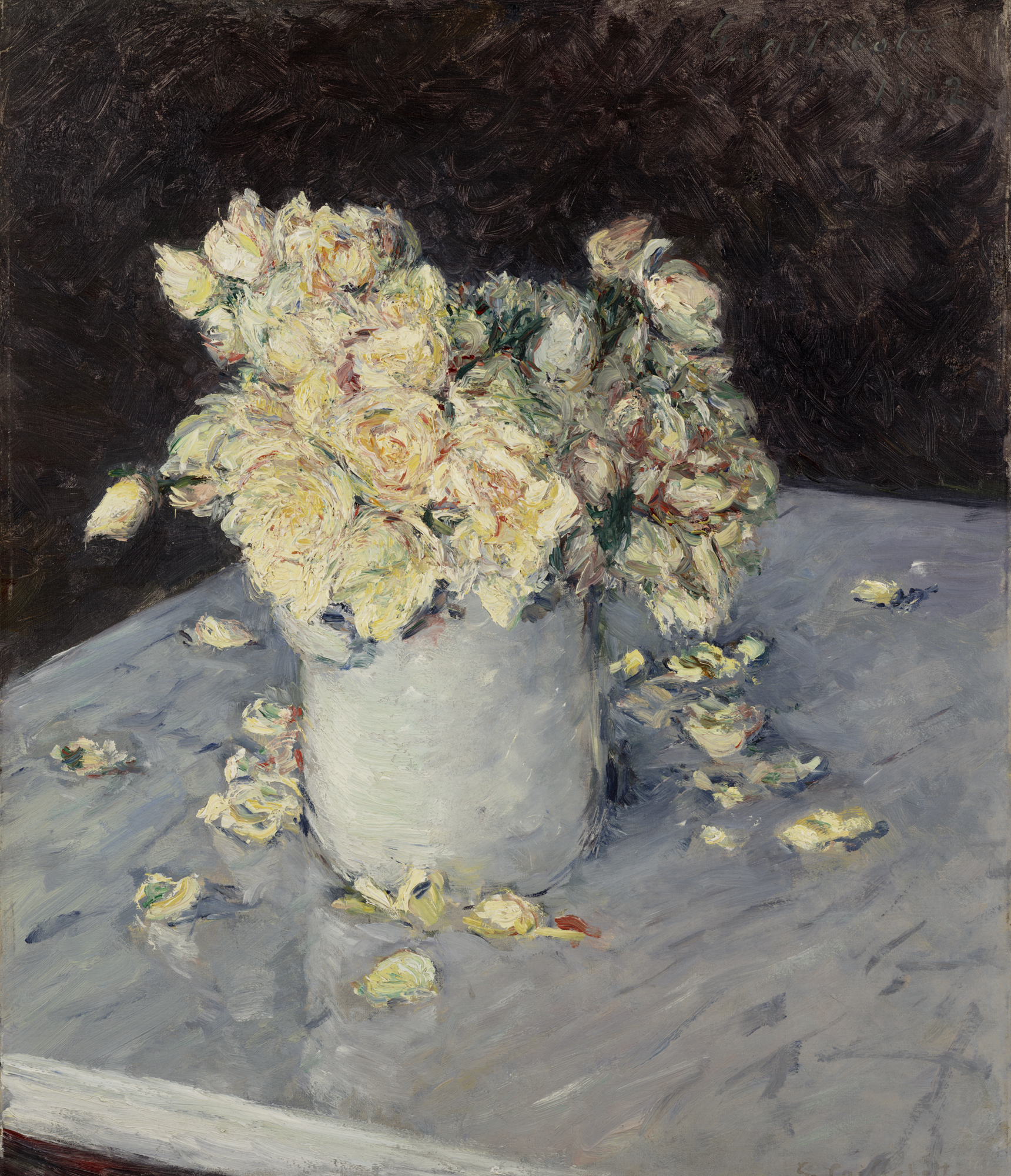 Yellow Roses in a Vase (1882) - Gustave Caillebotte Tablo