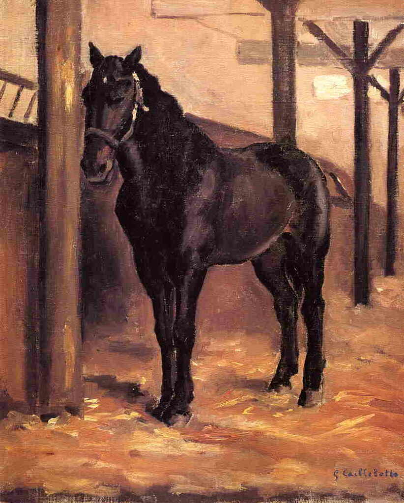 Yerres, Dark Bay Horse in the Stable (1871) – Gustave Caillebotte Tablo