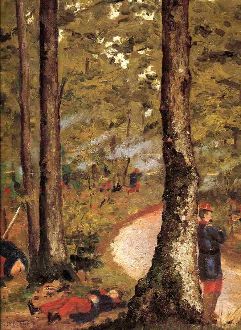 Yerres, Soldiers in the Woods (1871) - Gustave Caillebotte Tablo