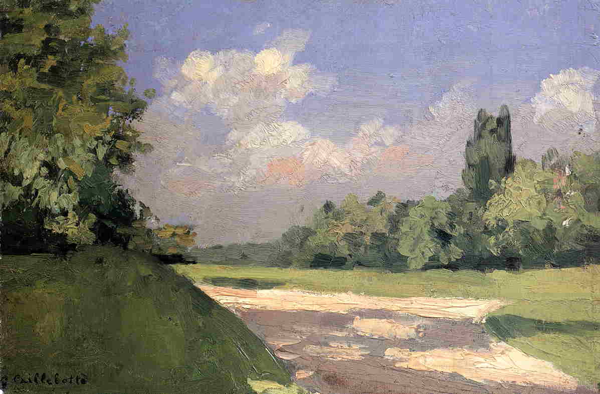 Yerres, the Lawn in the Park, Seen from a Path (1871) - Gustave Caillebotte Tablo
