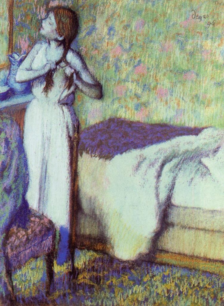 Young Girl Braiding Her Hair (1894) - Edgar Degas Tablo