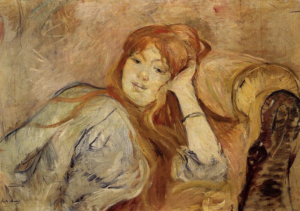 Young Girl Leaning on her Elbow (1887) - Berthe Morisot Tablo
