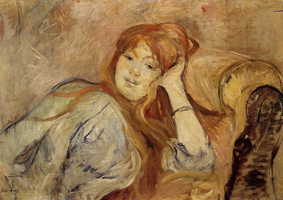 Young Girl Leaning on her Elbow (1887) - Berthe Morisot Tablo