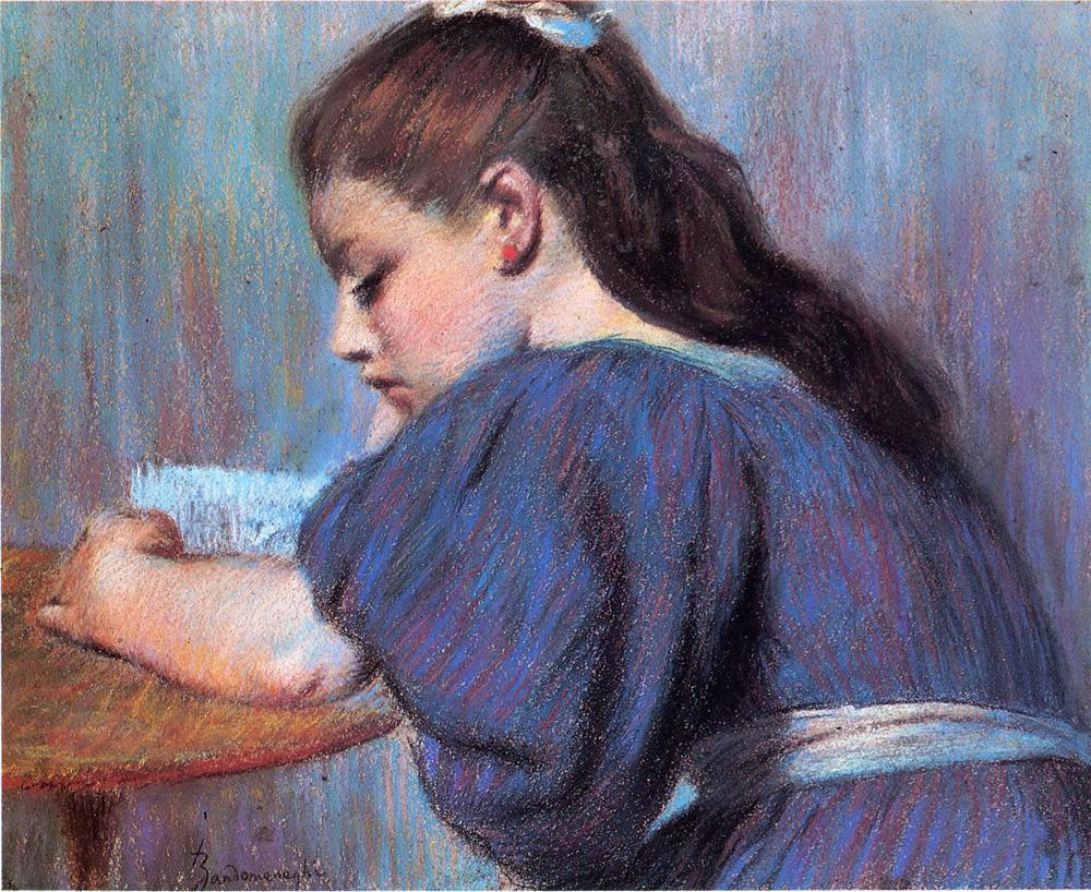 Young Girl Reading - Federico Zandomeneghi Tablo
