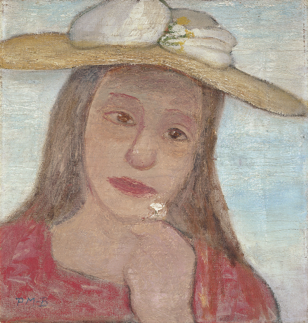 Young Girl With Straw Hat And A Flower In Her Hand (1902) - Paula Modersohn-Becker Tablo