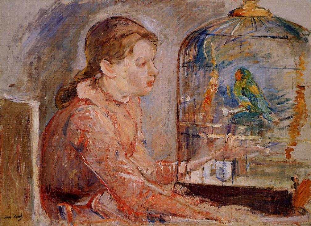 Young Girl and the Budgie (1888) - Berthe Morisot Tablo