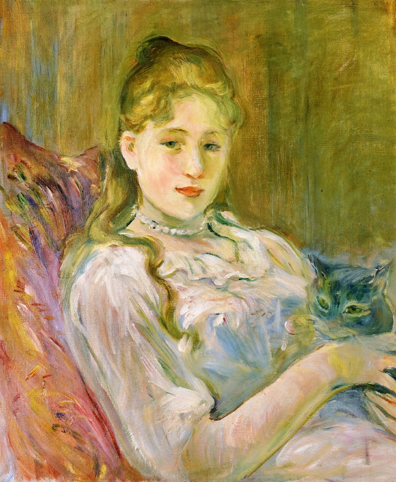 Young Girl with Cat (1892) - Berthe Morisot Tablo