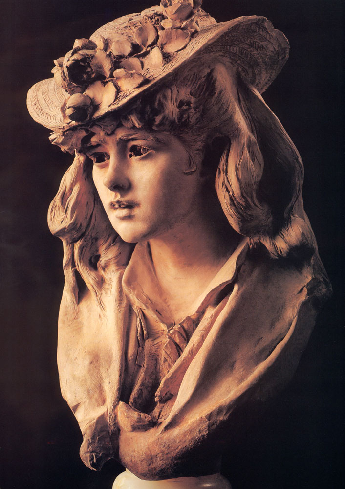 Young Girl with Roses on Her Hat (1865) - Auguste Rodin Tablo