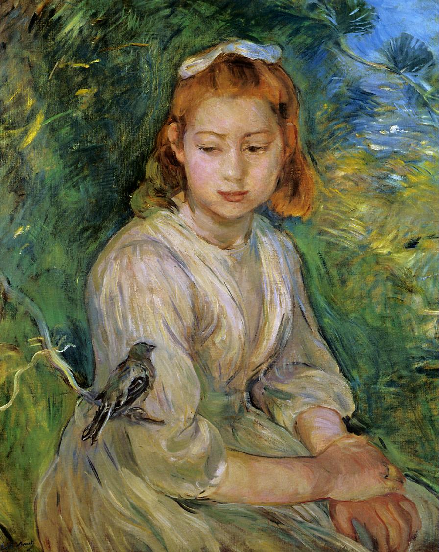 Young Girl with a Bird (1891) - Berthe Morisot Tablo