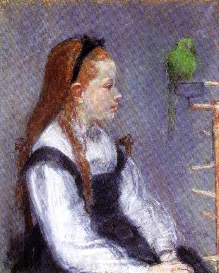 Young Girl with a Parrot (1873) - Berthe Morisot Tablo