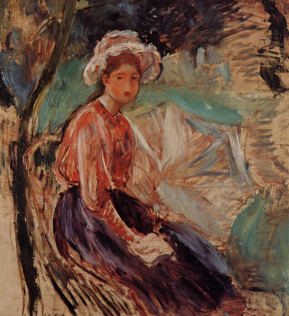 Young Girl with an Umbrella (1893) - Berthe Morisot Tablo