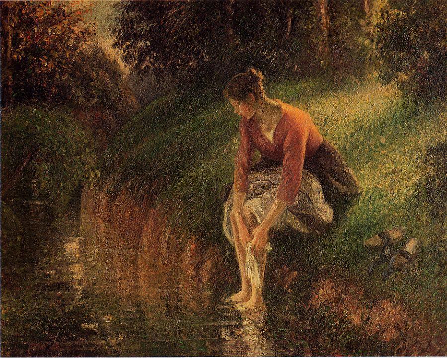 Young Woman Bathing Her Feet (also known as The Foot Bath) (1895) - Camille Pissarro Tablo