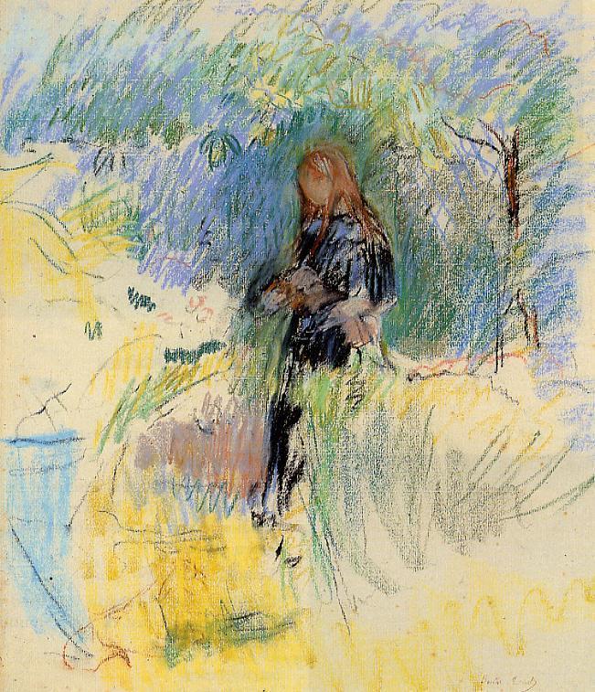 Young Woman Holding a Dog in Her Arms (1892) - Berthe Morisot Tablo