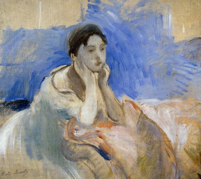 Young Woman Leaning on Her Elbows (1894) - Berthe Morisot Tablo