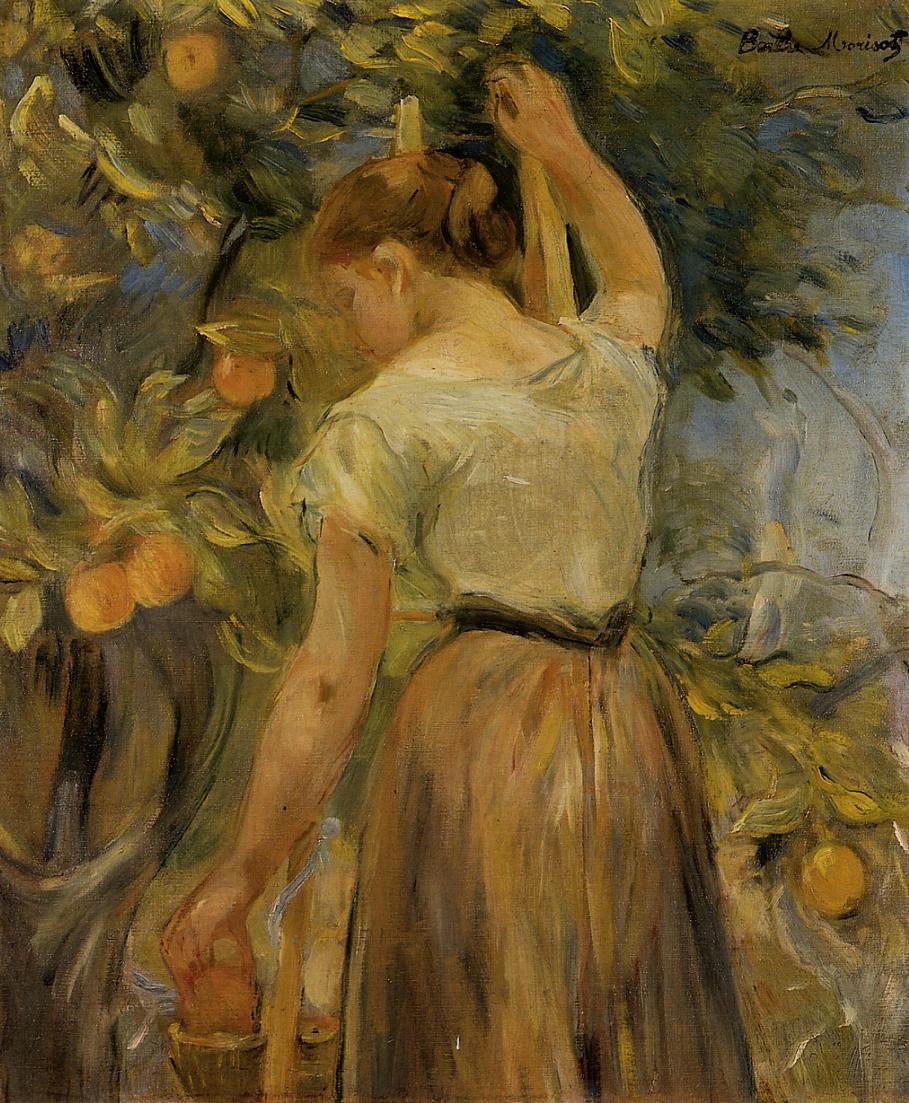 Young Woman Picking Oranges (1889) - Berthe Morisot Tablo