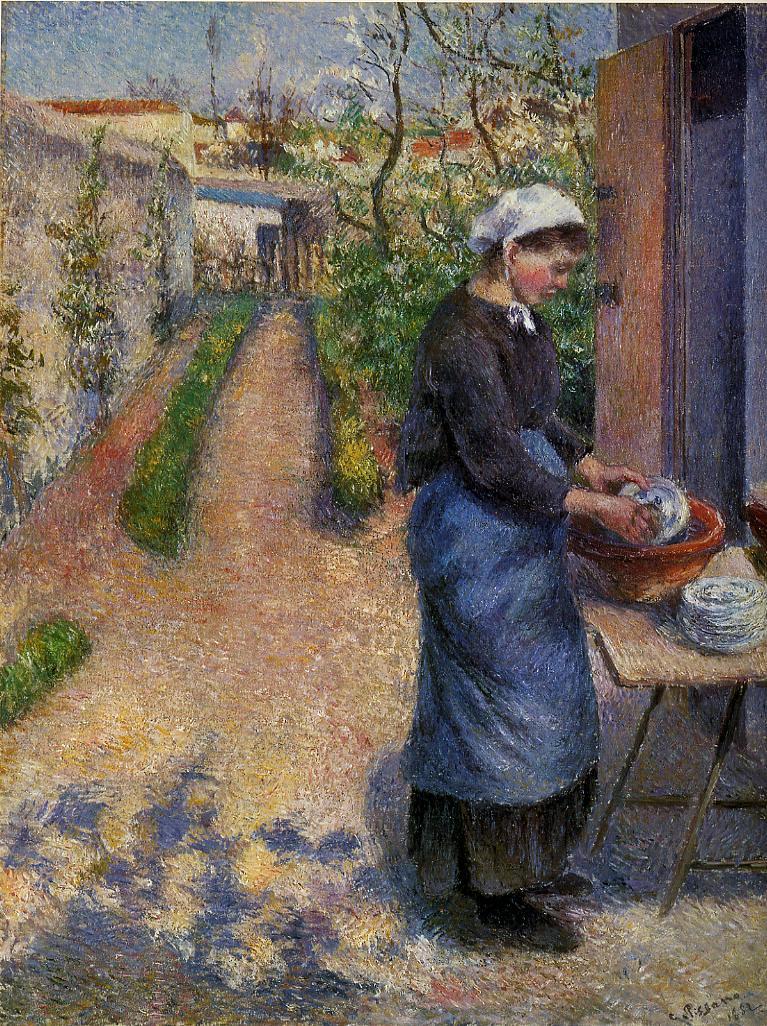 Young Woman Washing Plates (1882) - Camille Pissarro Tablo