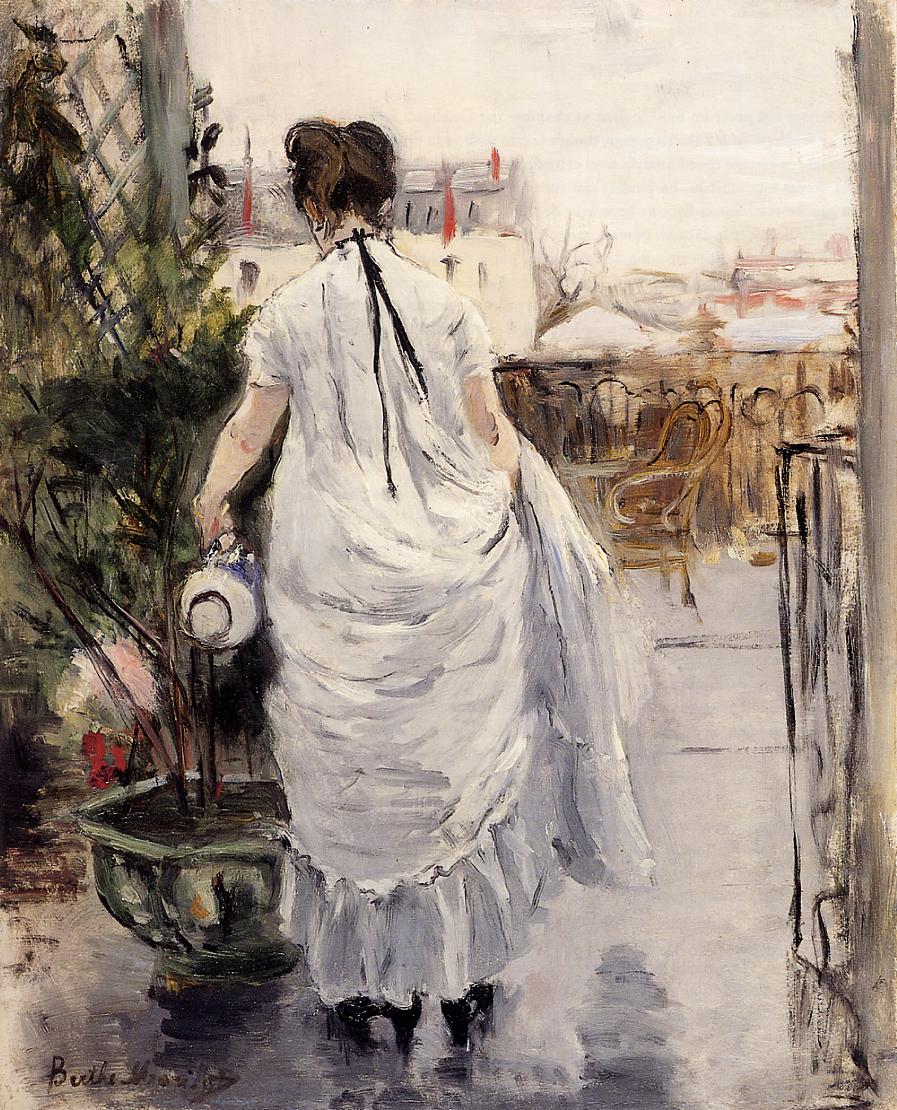 Young Woman Watering a Shrub (1883) - Berthe Morisot Tablo