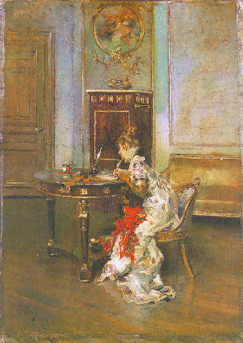 Young Woman Writing (1874) - Giovanni Boldini Tablo