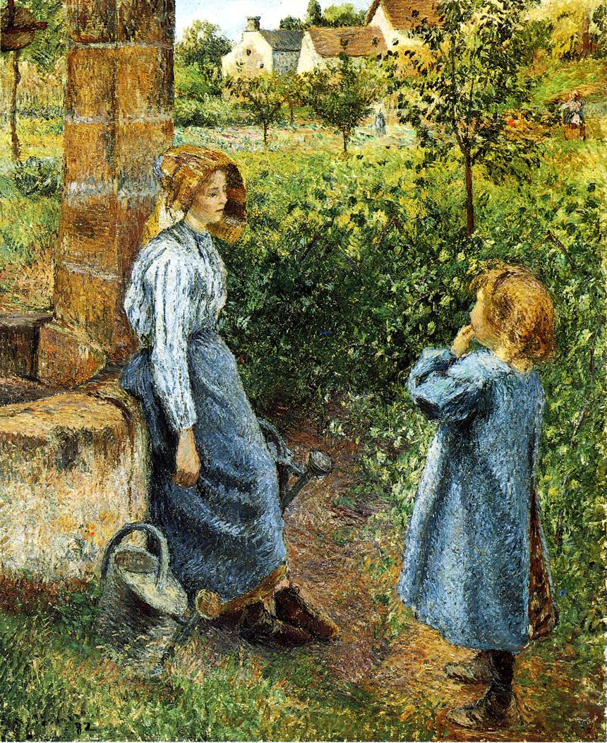 Young Woman and Child at the Well (1882) - Camille Pissarro Tablo
