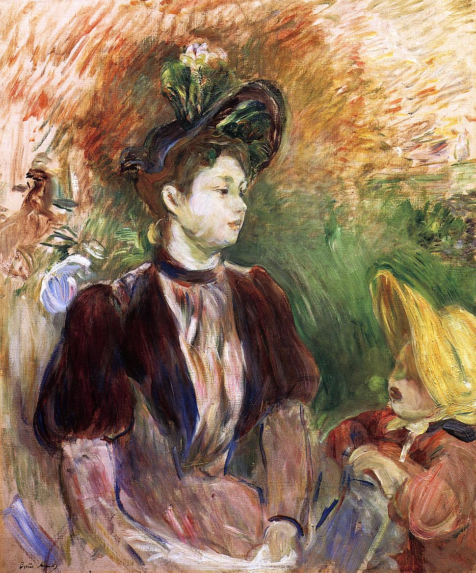 Young Woman and Child, Avenue du Bois (1876) - Berthe Morisot Tablo