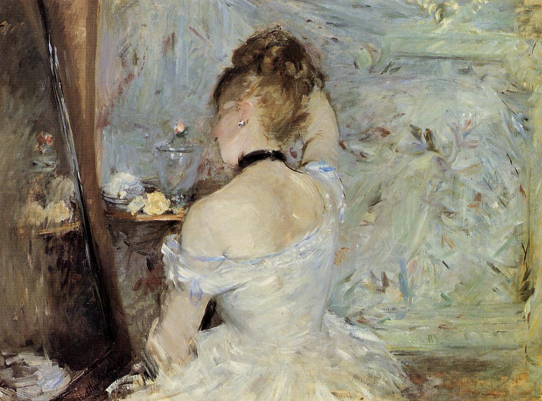 Young Woman at the Mirror (1880) - Berthe Morisot Tablo