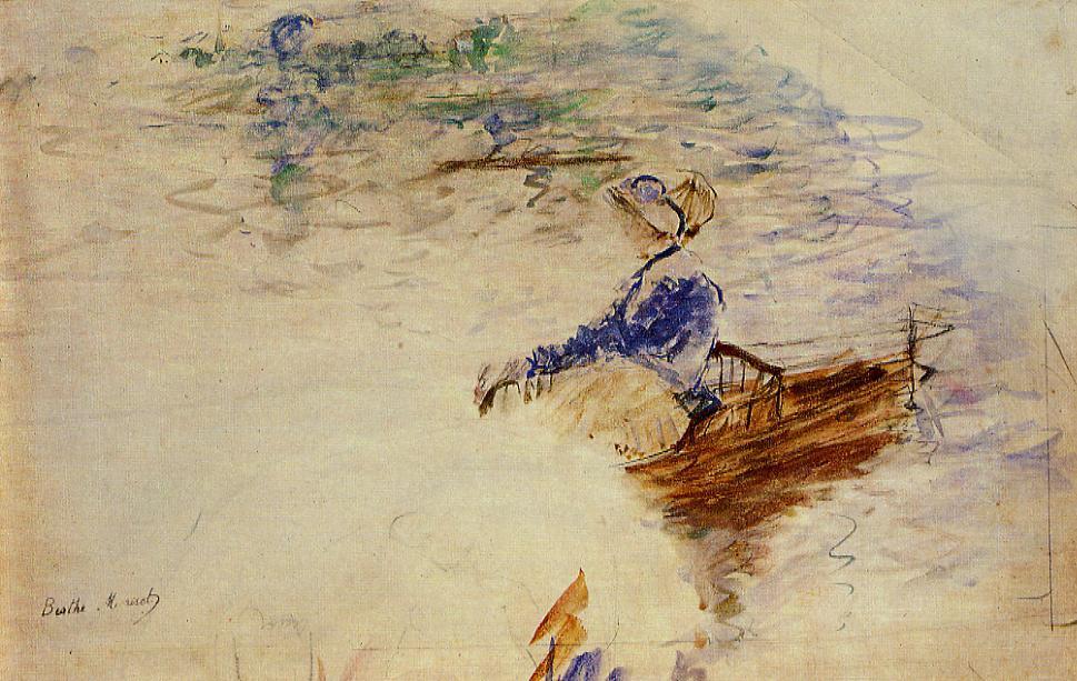 Young Woman in a Rowboat, Eventail (1891) - Berthe Morisot Tablo