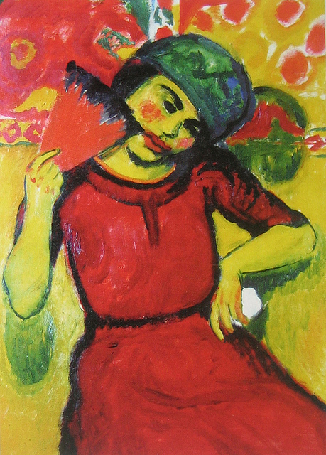 Young Woman with a Red Fan (1910) - Max Pechstein Tablo