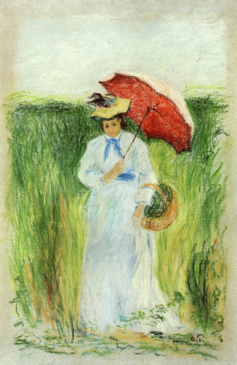 Young Woman with an Umbrella (1877) - Camille Pissarro Tablo