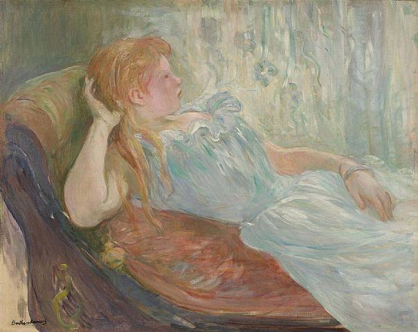 Young girl lying (1893) - Berthe Morisot Tablo